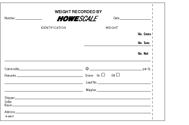 Weight Recorded by Howe Scale Tickets TR-200-3T Blue Carbon Qty 1000